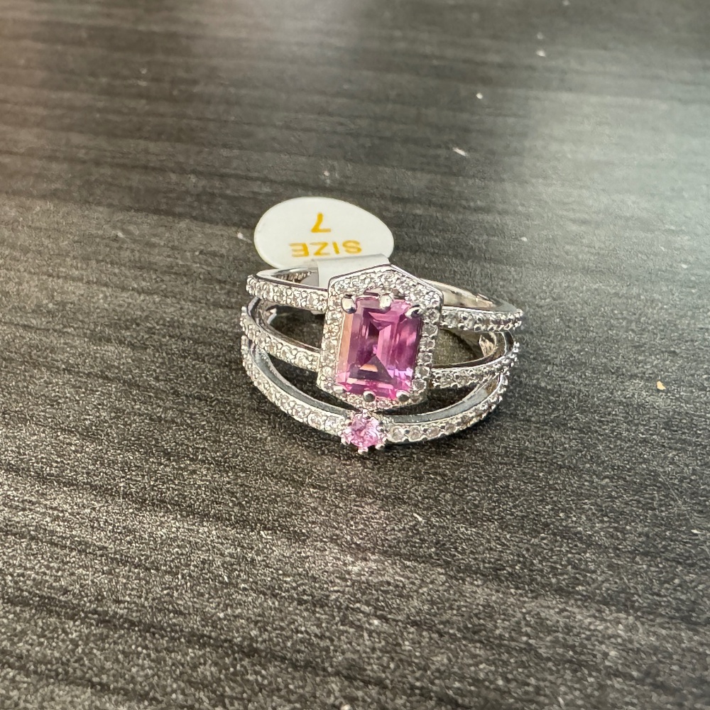 Bomb Party Ladies Pink Stone Cubic Zirconia Size 7 Ring